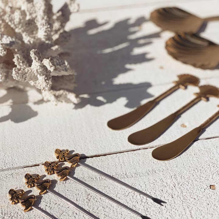 saide. - Wholesale Serving utensil - gold clam shell salad servers | set9