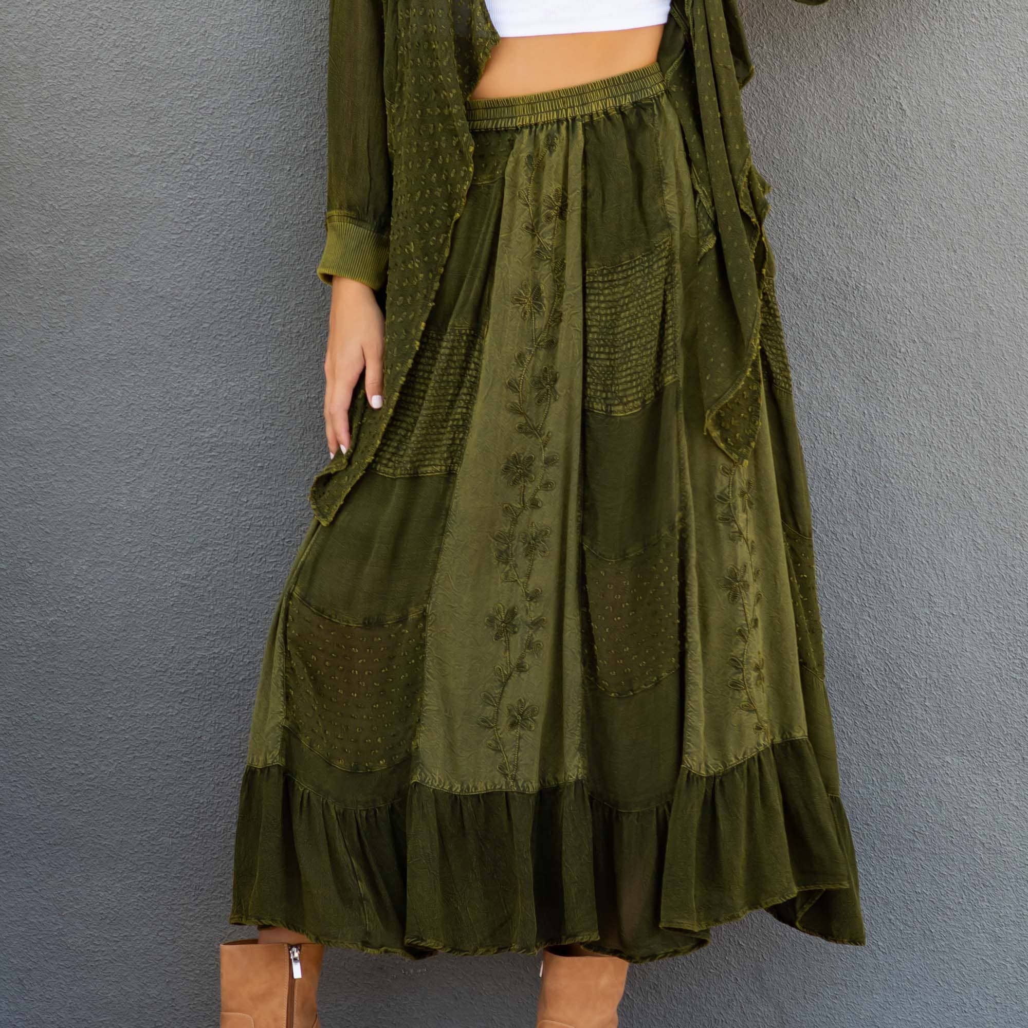 Young Threads - Wholesale Skirt - Women's - Women Patchwork Embroidered Maxi Skirt With Side Pockets13