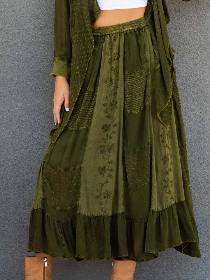 Young Threads - Wholesale Skirt - Women's - Women Patchwork Embroidered Maxi Skirt With Side Pockets13