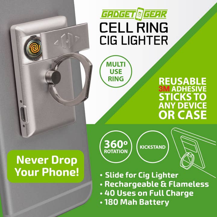 Gadget Gear Cell Phone Ring with Coil Lighter - 6/Display for wholesale by Novelty Brands