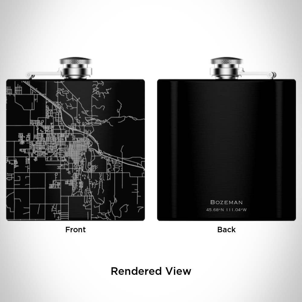 JACE.design - Wholesale Flask - Bozeman MT Map Hip Flask in Matte Black1