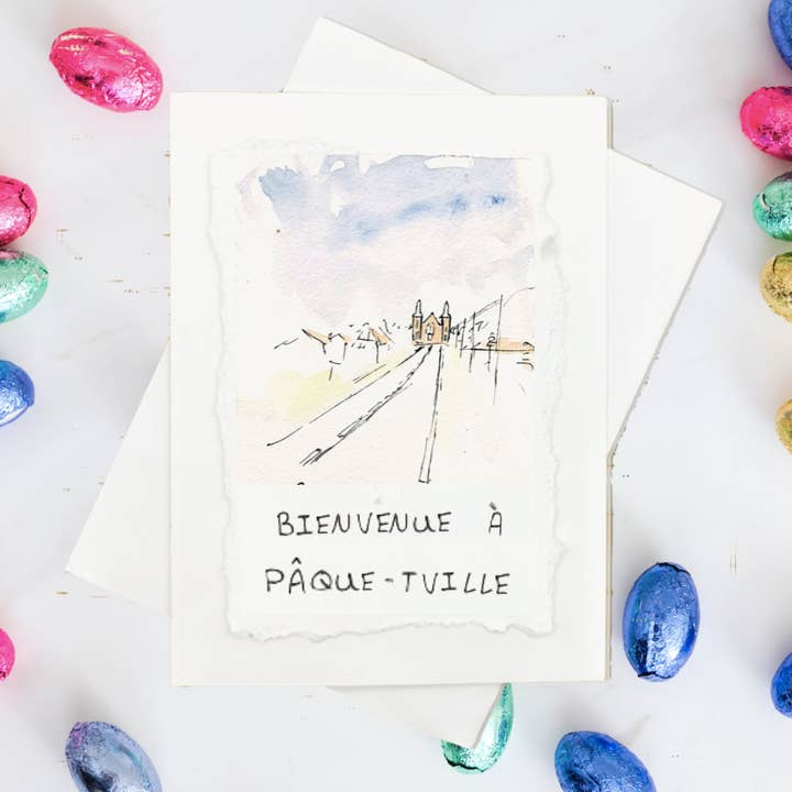 Bienvenue À Pâque-tville (FR) Carte Peinte à La Main voor wholesale door Irony Art