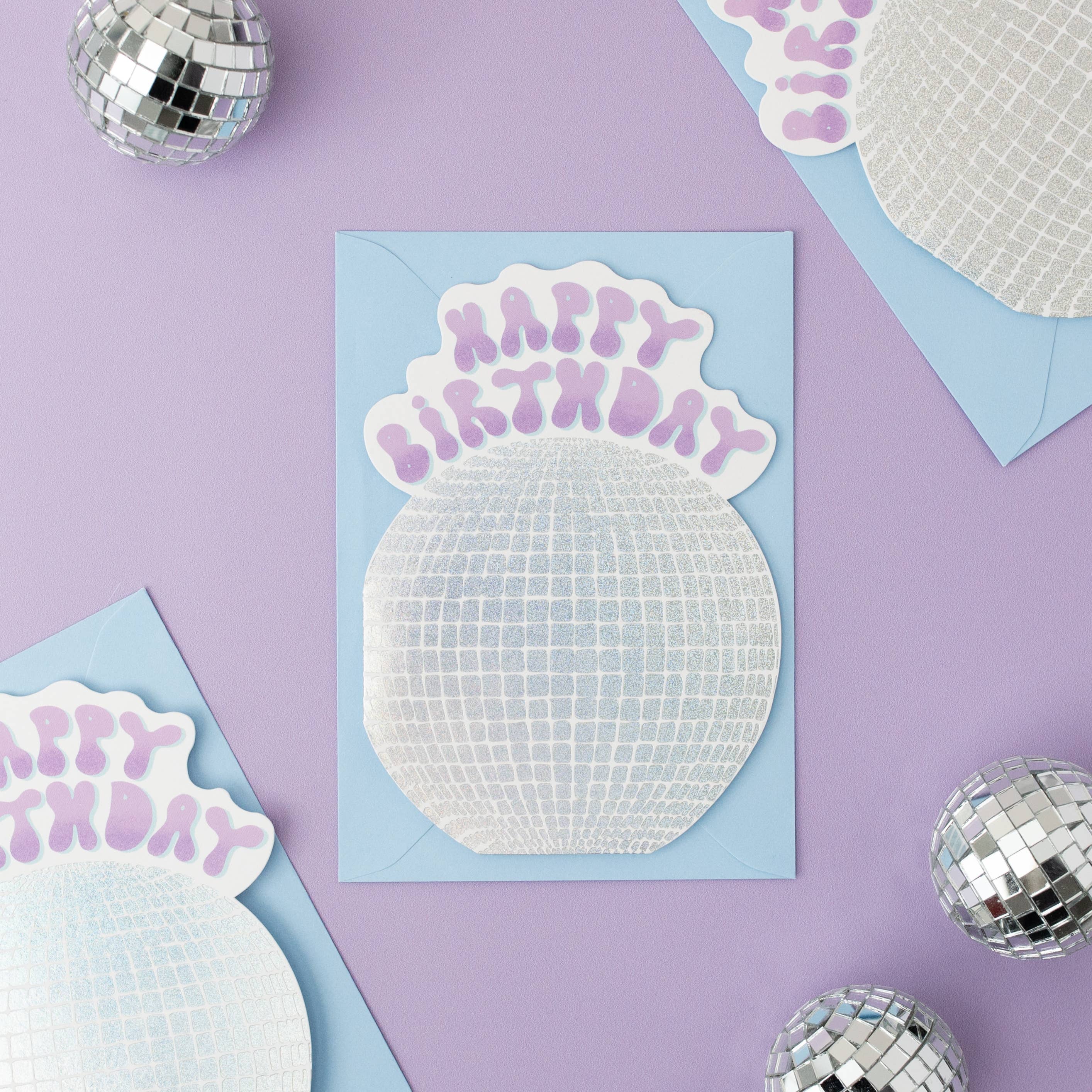 Tikkled Pink – wholesale Birthday card – Disco Ball Birthday Card | Shaped Die Cut Mirror Ball Card2