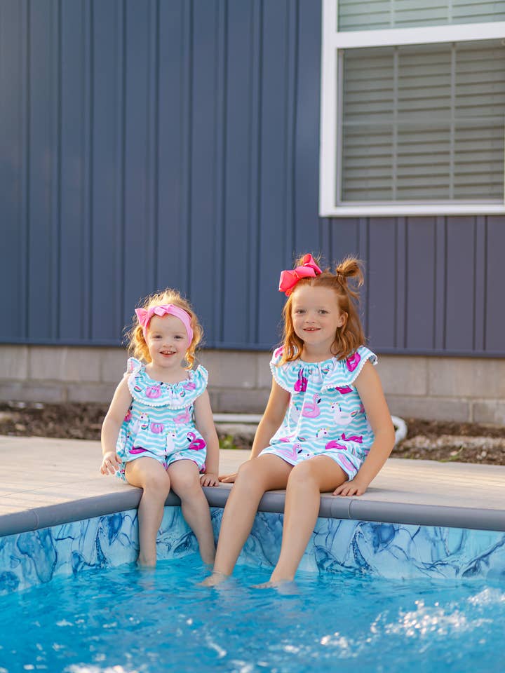 Posh Pickle - Wholesale One Piece Swimsuit - Kids - Pool Party Knit Ruffle Neck Floatie Print Bubble