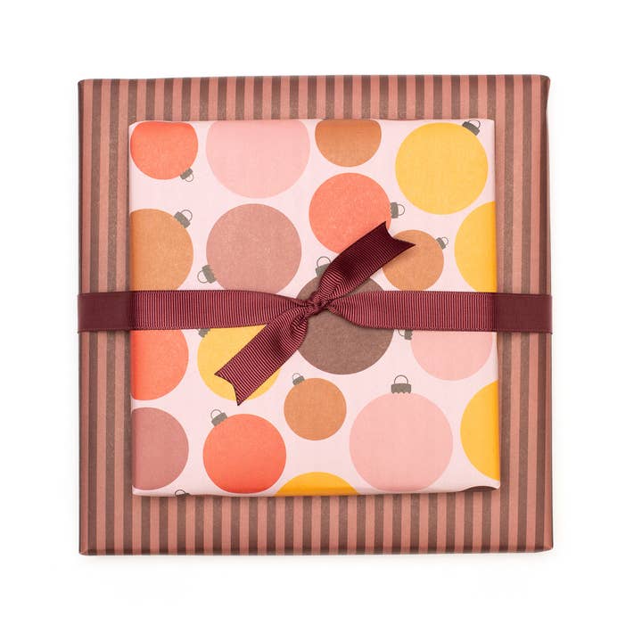 My Pretty Circus - Wholesale Flat Wrap - Christmas gift paper with tree balls and stripes3