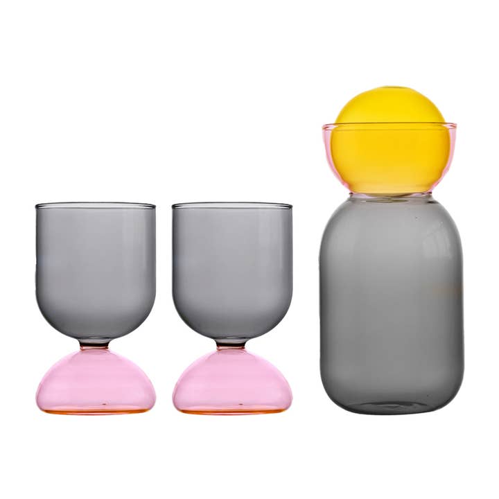 TUTU Home - Wholesale Carafe - “Dopamine" – Gray, Pink & Yellow Colorplay Glass Carafe2