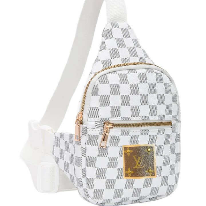 Embellish Your Life - Wholesale Crossbody Bag - Women's - Upcycled Vegan Leather Checkered Sling Bag
