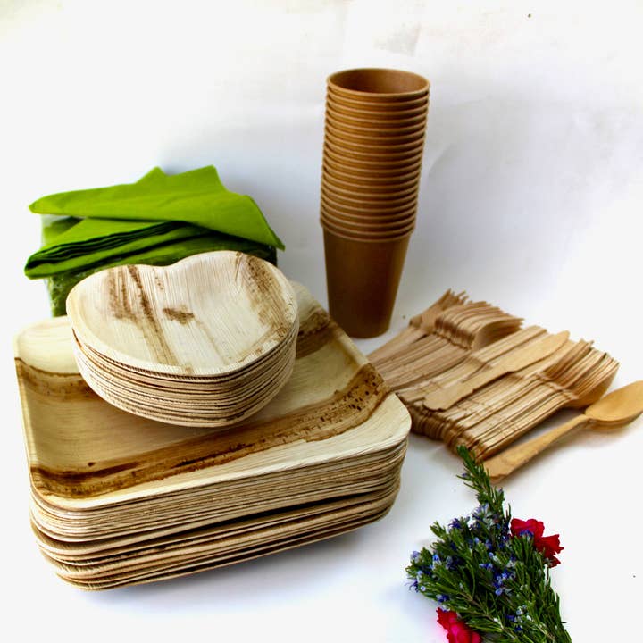 Eco Elegant Table Ware - Wholesale Disposable Plate - Party Palm Leaf Plates 9.5" Square 25 Pic 7" Square - 25 Pi