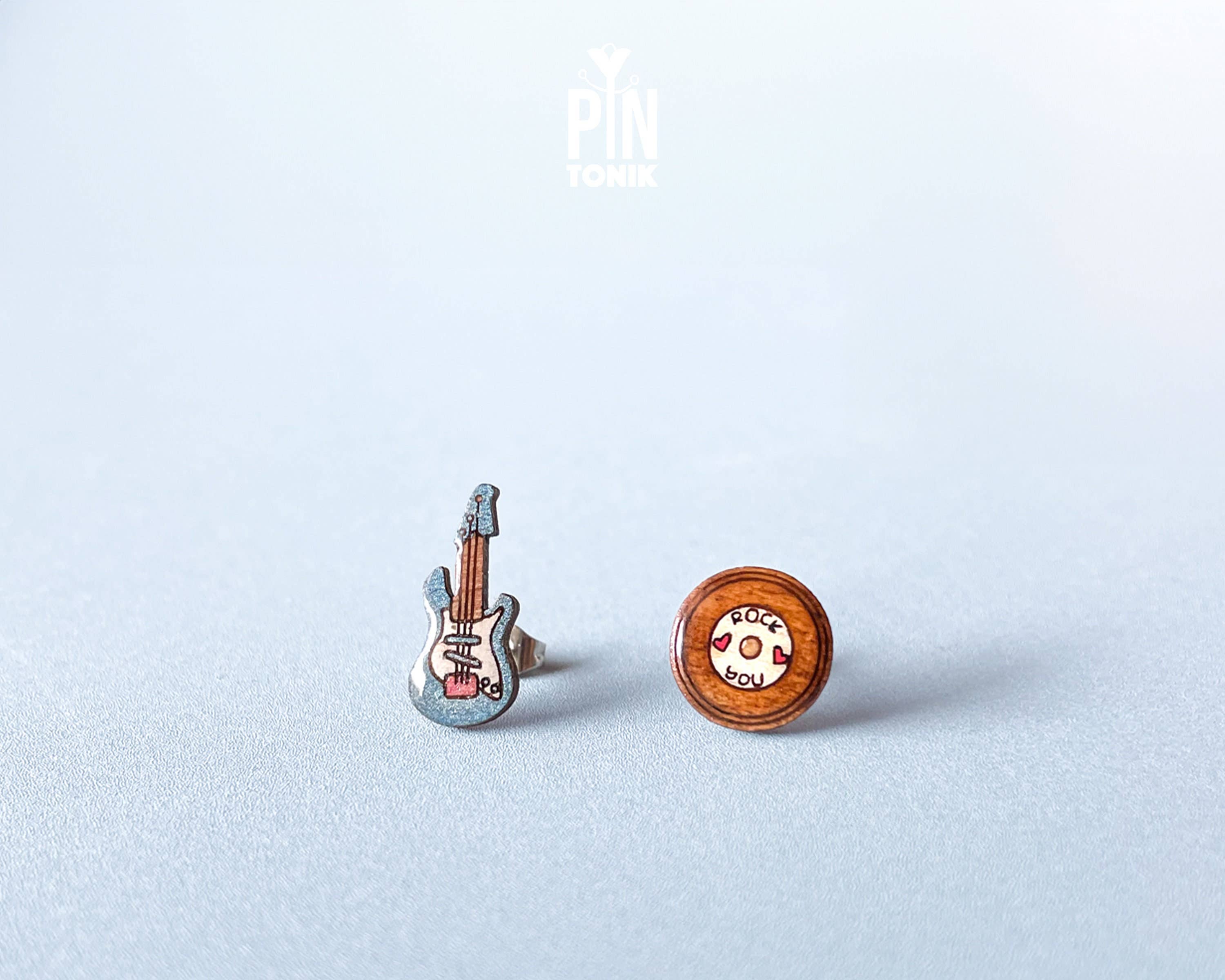 PinTonik - Wholesale Stud/Post Earrings - Electric Guitar & Vinyl Mismatched Earrings Music Gift