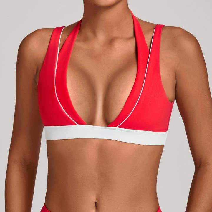 Women's Athletic Color-Block Double Shoulder Straps Yoga Bra for wholesale by Sodalemon