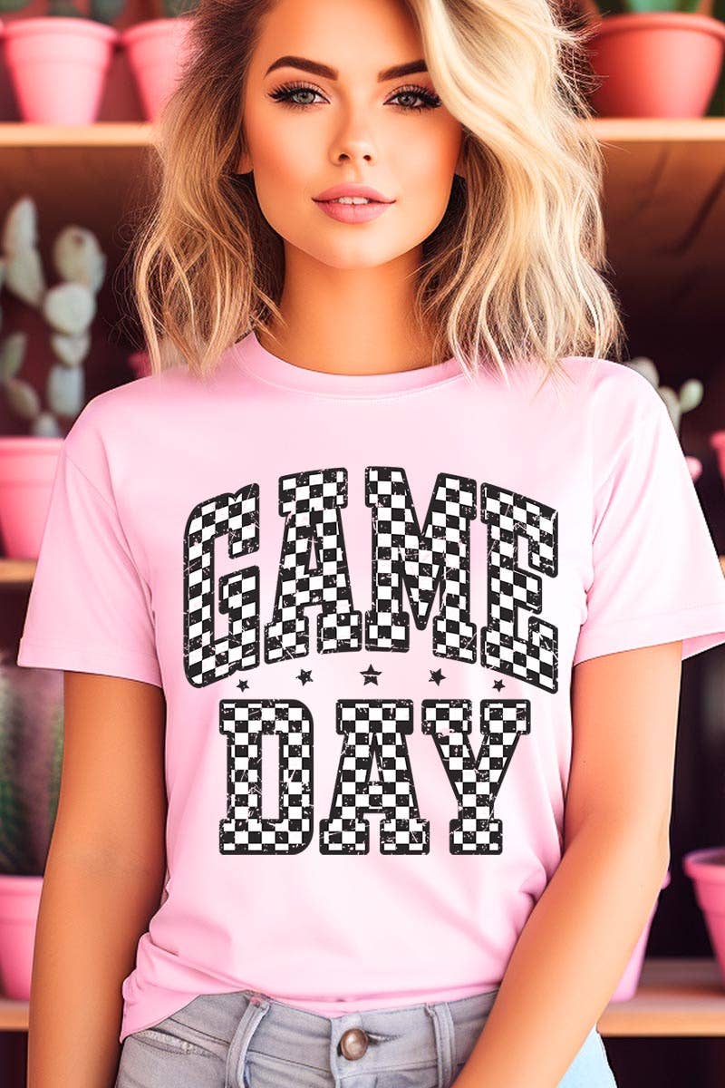 Pink Irene Wholesale - Vendita all'ingrosso Maglietta stampata - Donna - T-shirt con grafica Game Day a scacchi14