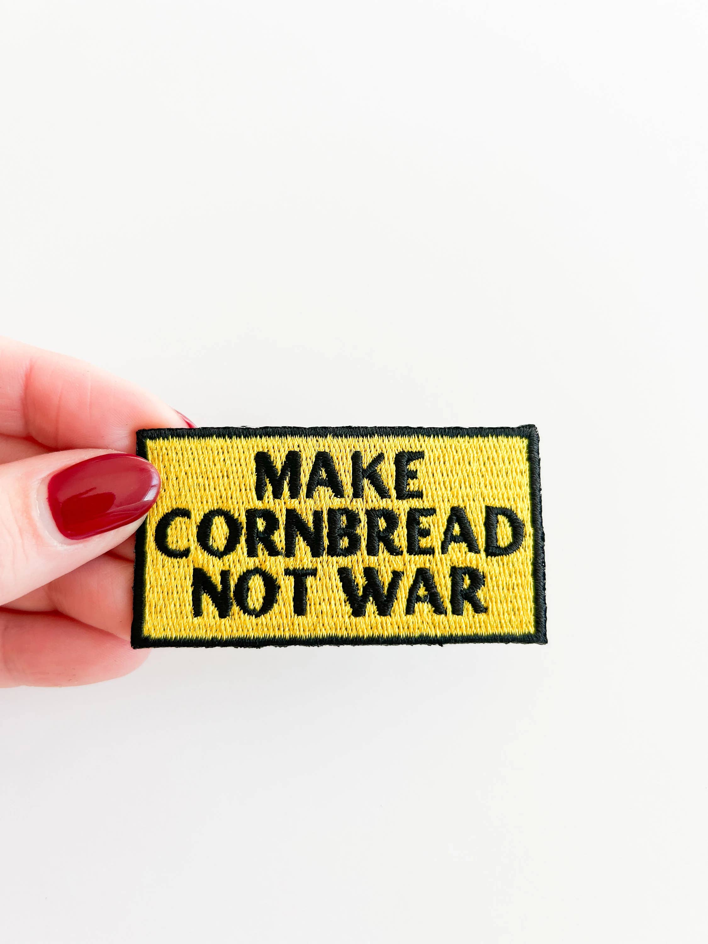 Field Trip Threads - Wholesale Patch - Embroidered "Make Cornbread Not War" Iron-on Sew-on Patch