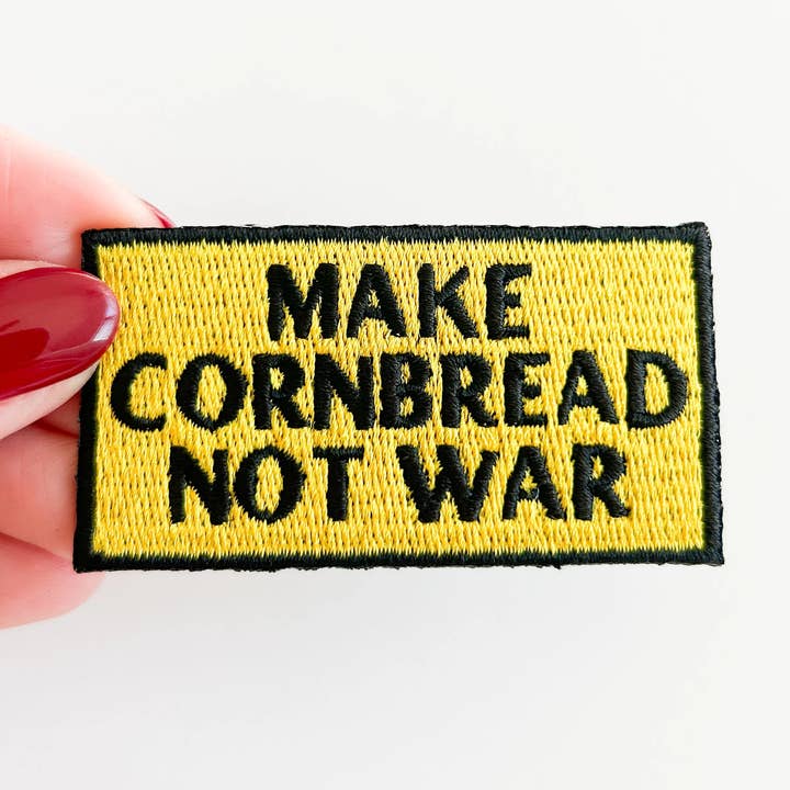 Field Trip Threads - Wholesale Patch - Embroidered "Make Cornbread Not War" Iron-on Sew-on Patch0