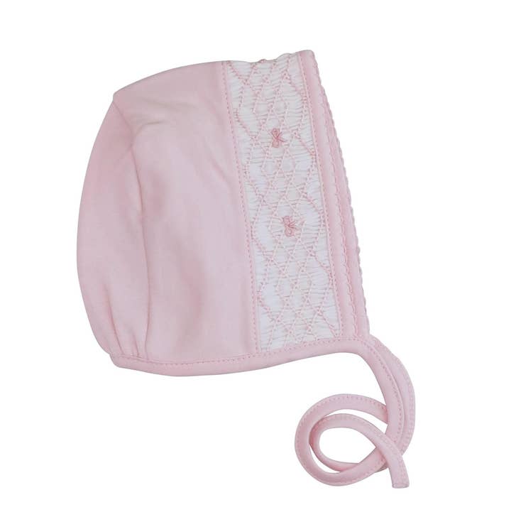 Bows Hand Smocked Pima Cotton Baby Hat for wholesale by Baby Threads