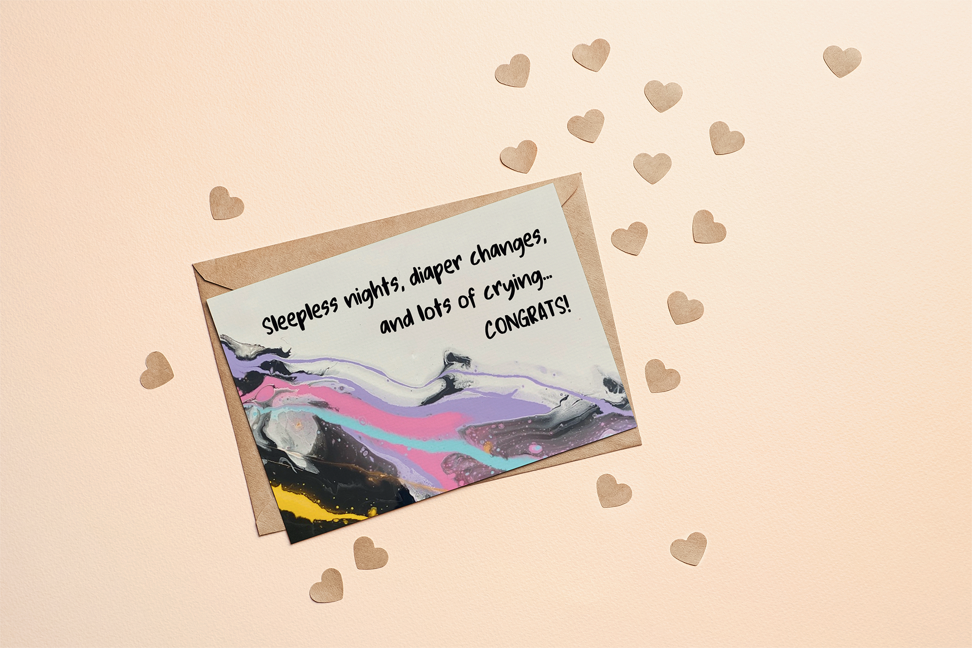 Two Brides Presents - Wholesale Baby Card - CONGRATS - SLEEPLESS NIGHTS, DIAPER CHANGES Greeting Card1