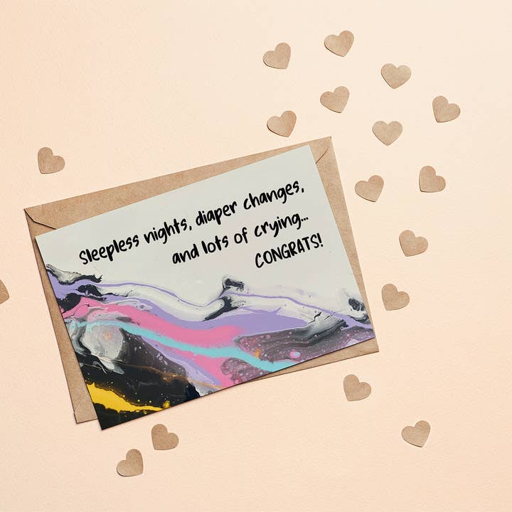 Two Brides Presents - Wholesale Baby Card - CONGRATS - SLEEPLESS NIGHTS, DIAPER CHANGES Greeting Card1