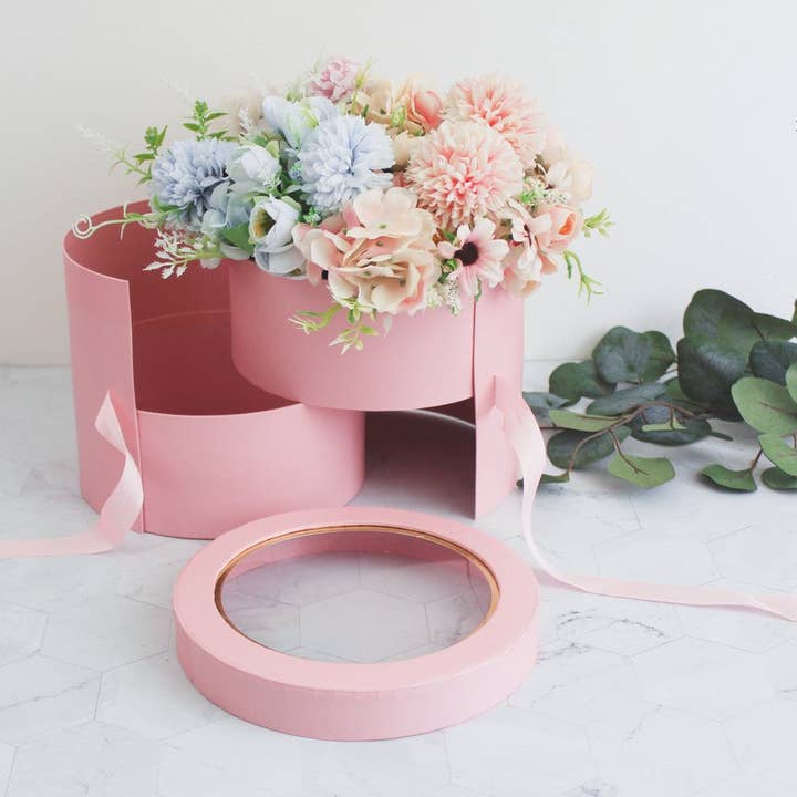 Elegant Design Supply – Engroshandel Gaveæske – To lag rund blomsterkasse med klart låg37