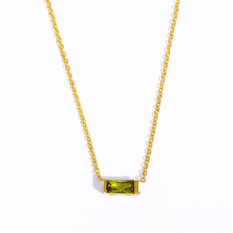 Perimade & Co. LLC - Wholesale Pendant/Charm Necklace - Rectangle Birthstone Charm Gold Necklace in Stainless Steel6