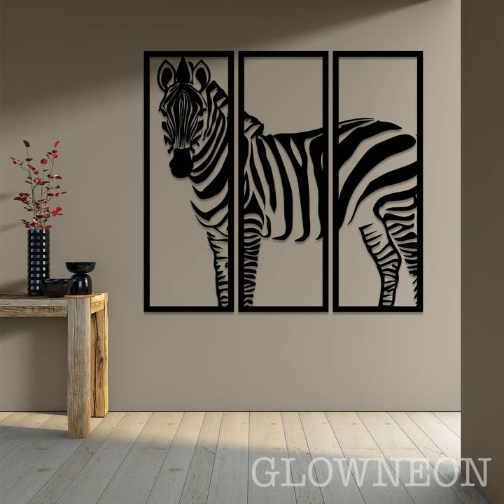 3 paneler av zebrametallskylt, Zebra hästmetall väggkonst för wholesale av Glow Neon