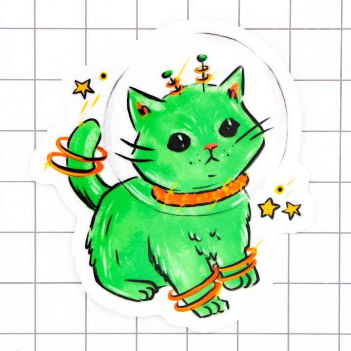 Space Kitten vinylsticker voor wholesale door Amy Hartelust Art and Illustration