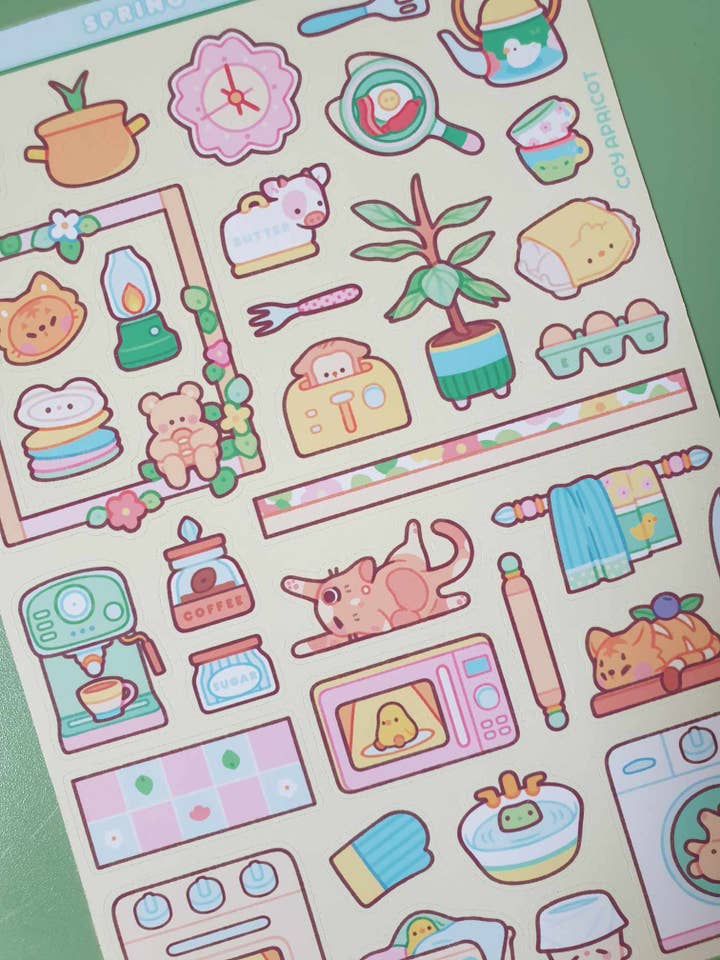 Spring Kitchen Sticker Sheet for wholesale by Coy Apricot