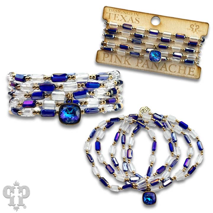 Pink Panache Brands - Wholesale Jewelry Set - Rectangle bead bracelet with Austrian crystal