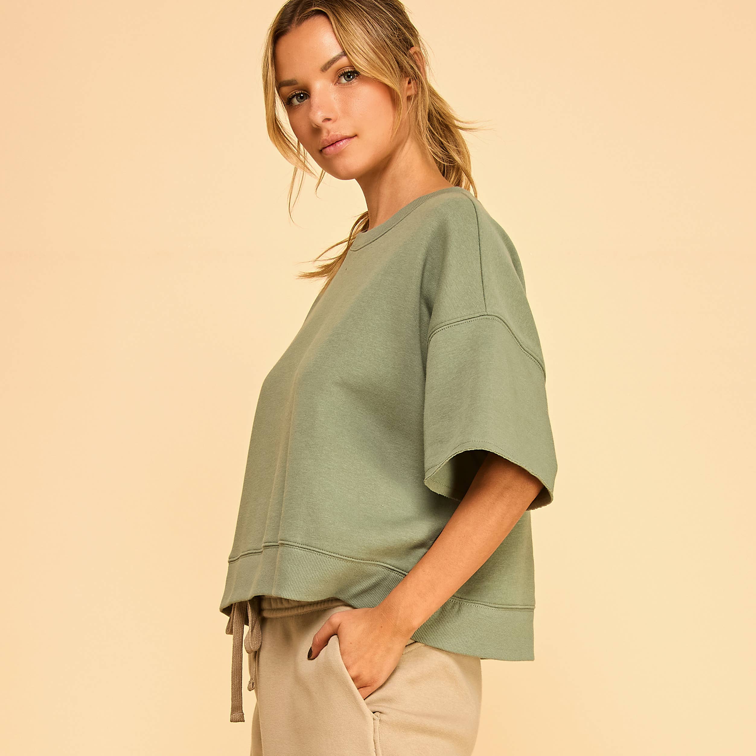 FREEZIA - Wholesale Sweatshirt - Women's - SUPER SOFT SHORT SLEEVE SWEATSHIRT IN FRENCH TERRY-FZ0009-D131