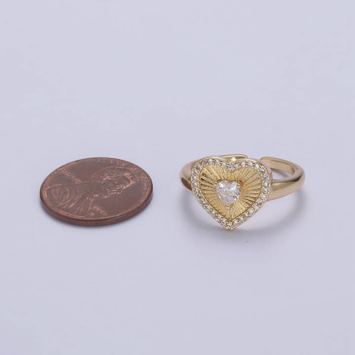 Aim Eternal - Vendita all'ingrosso Anelli con pietra singola/solitario - Anello a forma di cuore Sunburst? €? Anello unico laminato in oro 14 carati? €? Anello di San Valentino? €? Regalo per lei? €? Gioielli minimalisti in oro per San Valentino R-320