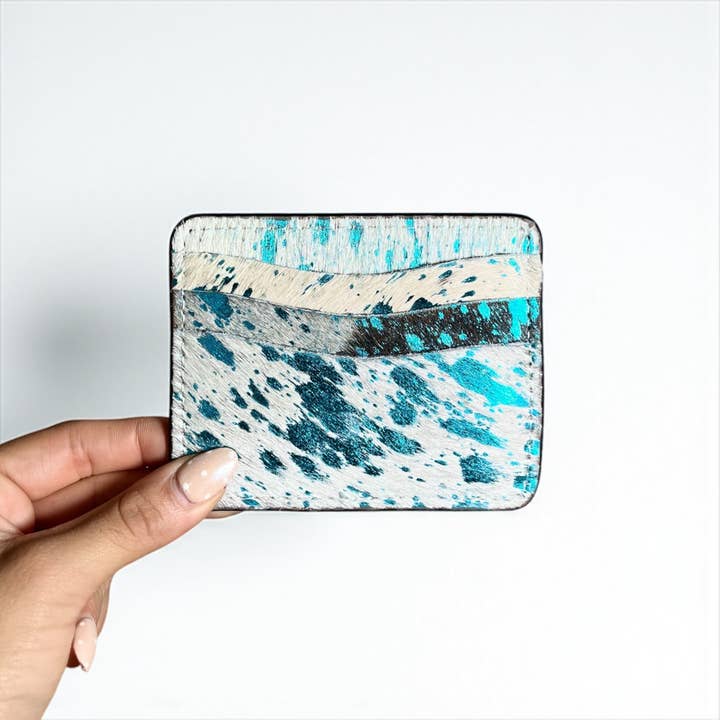 Porta-cartões em pele de vaca lavada com ácido azul por atacado de Western Linens