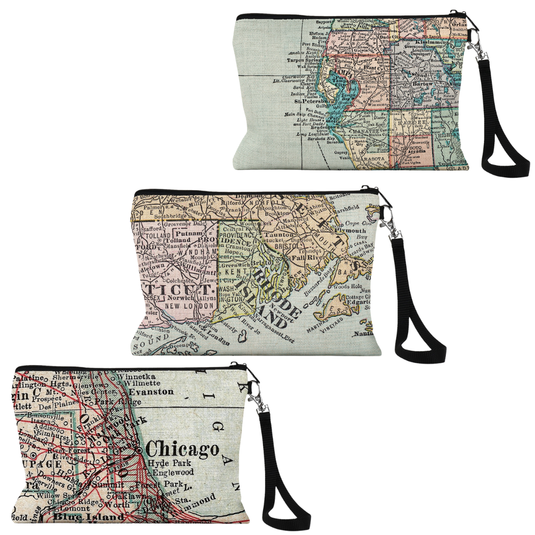 Daisy Mae Designs - Wholesale Pouch - Unisex - Custom Map Personalized Bag Wristlet Travel Pouch Makeup Bag5