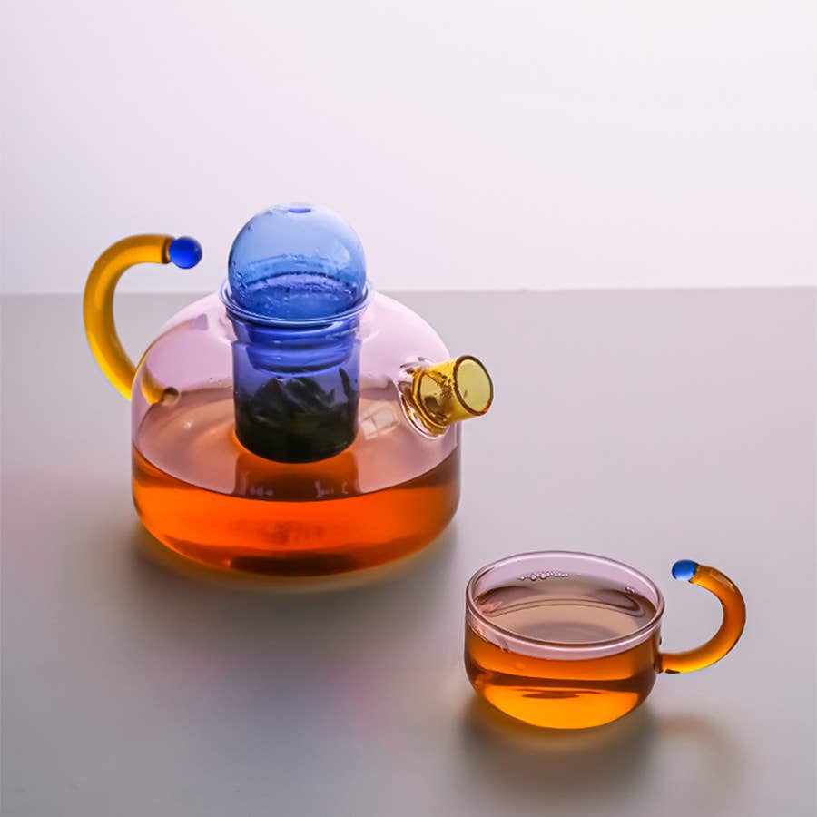 TUTU Home - Wholesale Tea Pot - "Contrasting" - Pink & Blue Cute Glass Teapot1