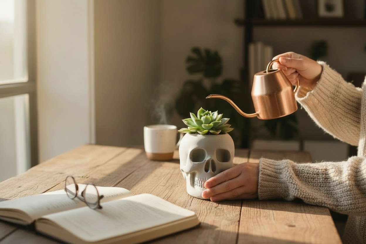 Wind + Willow Co. - Wholesale Plant pot - Concrete Skull Planter | ws6