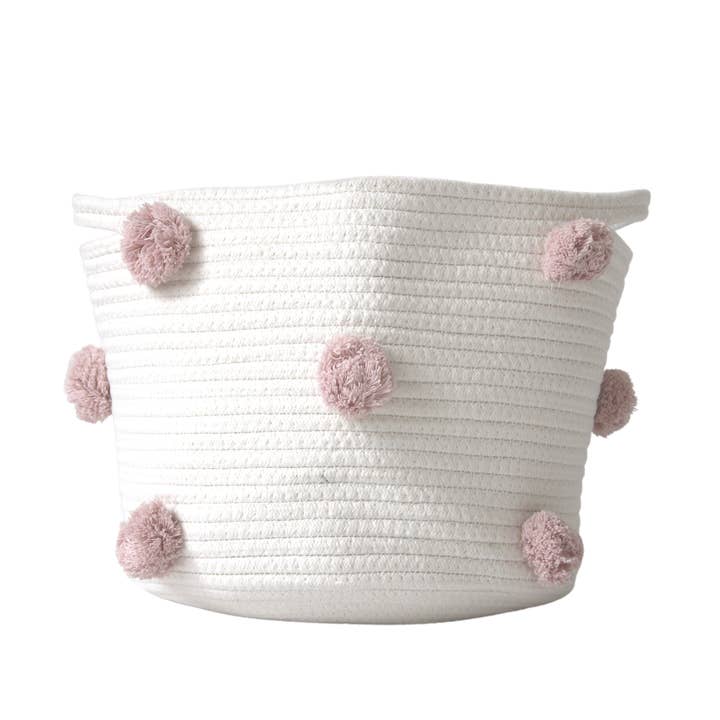 Cesta de pompones rosa, tamaño mediano para venta al por mayor de Twig and Tassel