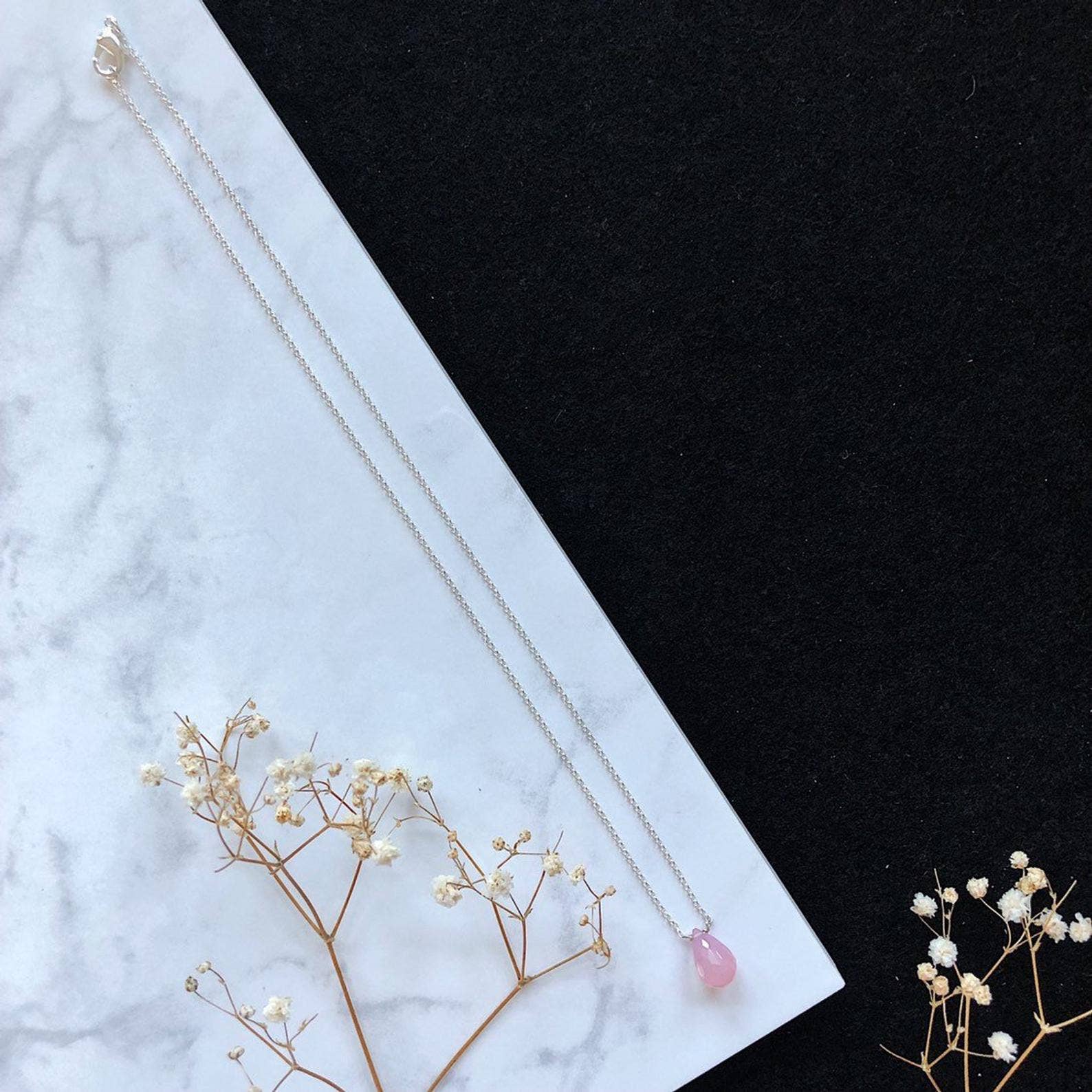 Third & Co. Studio - Wholesale Pendant/Charm Necklace - Faceted Rose Quartz Teardrop Necklace2