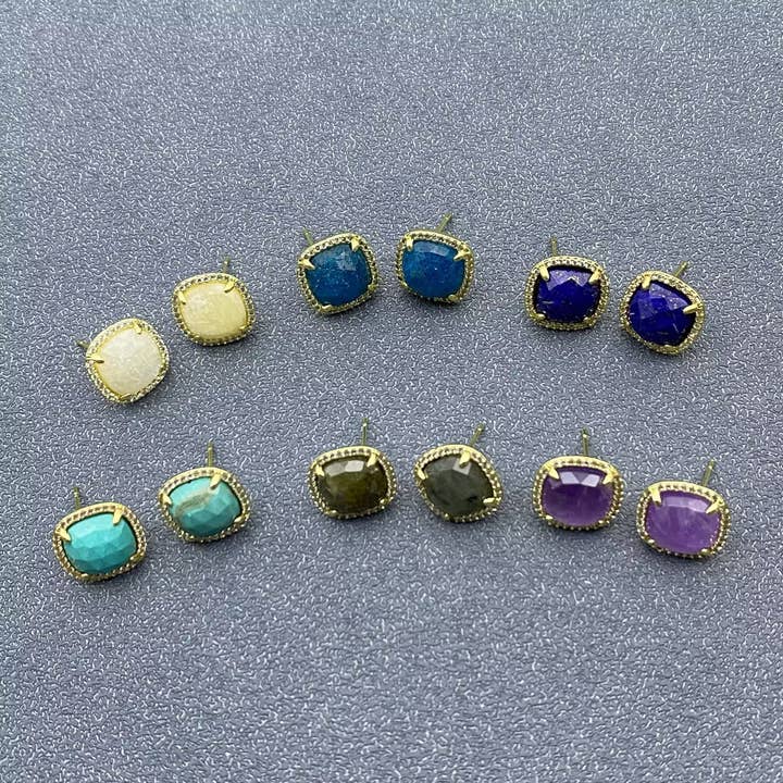 Natural Stone & Rhinestone Ear Studs - CS for wholesale by Mio Queena