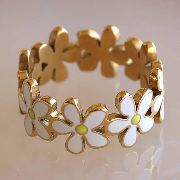 Emma - Anel Flor Emaille Ouro por atacado de MeloMelo