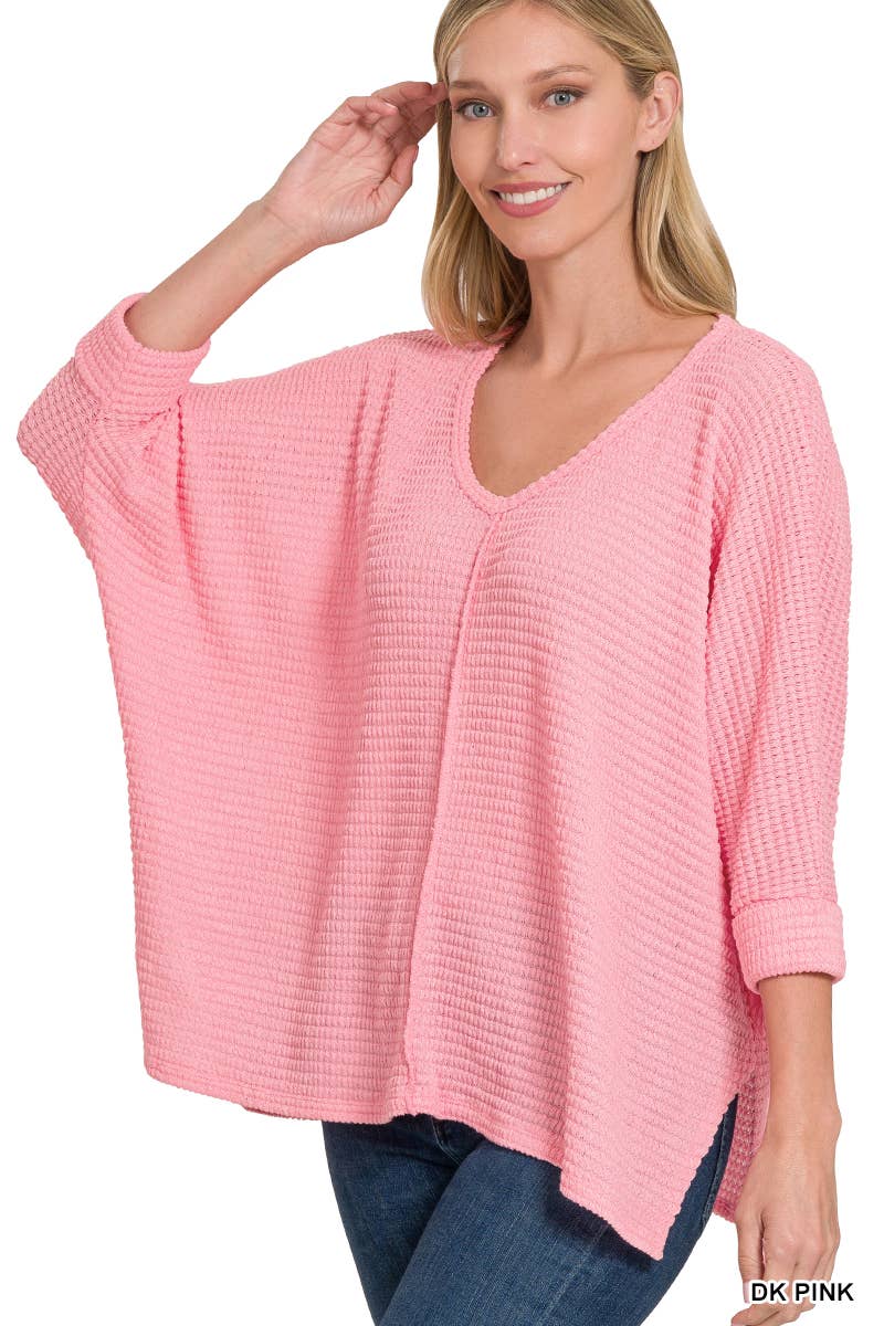 42POPS - Wholesale Knit Sweater - Women's - `.V Neck Hi Low Hem Jacquard Sweater14
