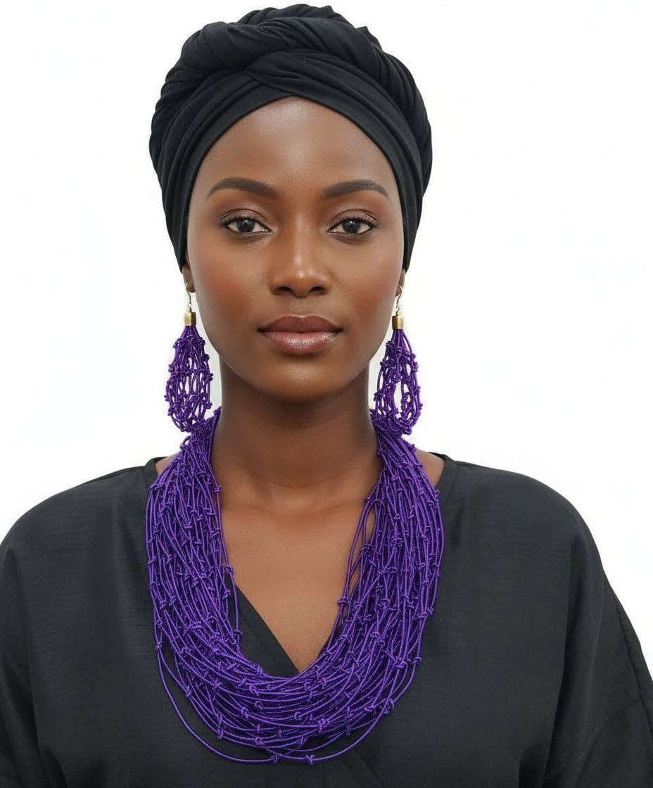 Lilla Reb Lagdelt Knude Halskæde & Øreringe Sæt Lilla for engroshandel på Faire