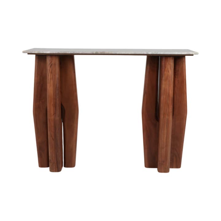 Sagebrook Home - Wholesale Console Table - 42 in. x 31 in. Tan Wood/Mrbl Console with Tapered Legs