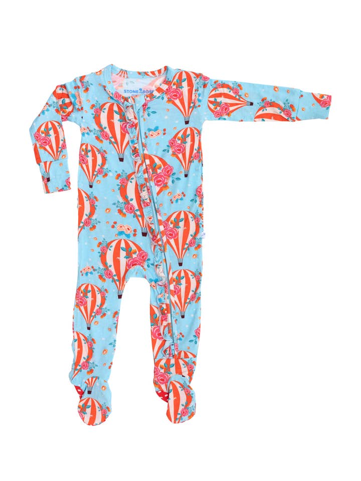 Stone and Rose - Wholesale Sleepsuit - Baby - Hot Air Balloon Ruffled Zippered Footie Pajamas