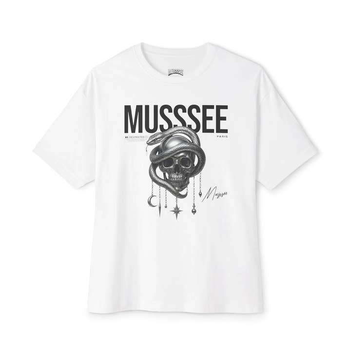 T-shirt surdimensionné avec crâne et serpent pour la vente par MUSSSEE