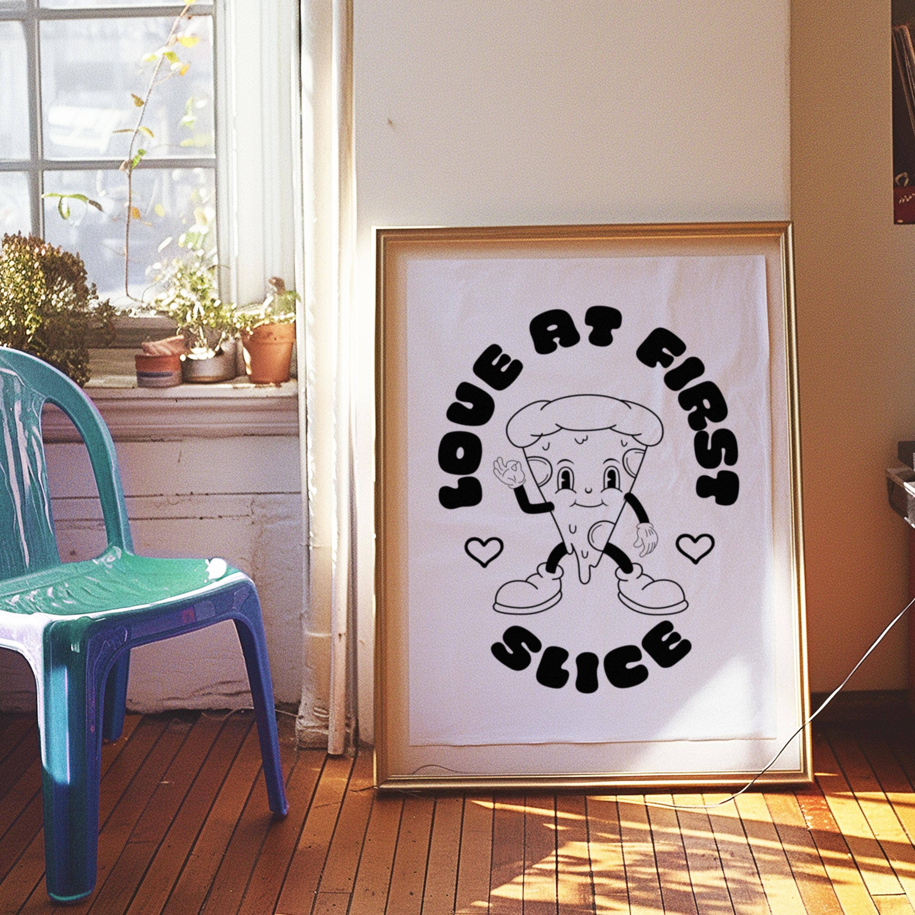 Hound & Fox Print Co – wholesale Art print – Retro Pizza Art Print: Love at First Slice Kitchen Decor4