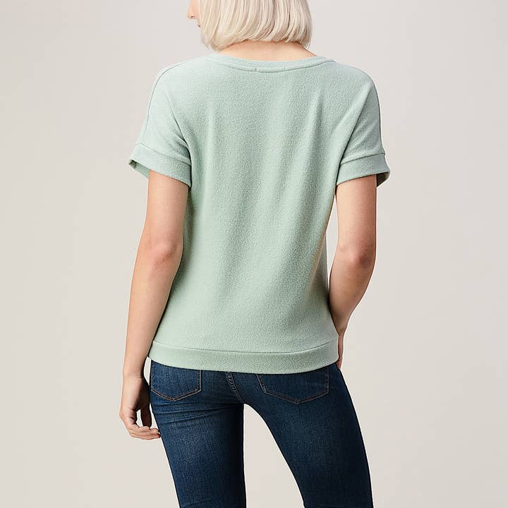 Heimious - Wholesale Knit Top - Women's - Twist Front Short Sleeve Brushed Knit Top, T3563