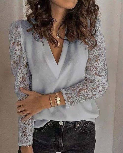 Fashion Combination - Vendita all'ingrosso Camicetta - Donna - blusa patchwork in pizzo a manica lunga0