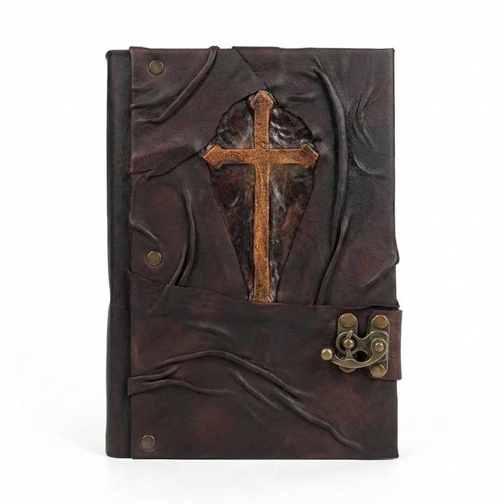Diario Artigianale in Vera Pelle con Croce Cristiana per la vendita all'ingrosso da parte di ML Marcaleather