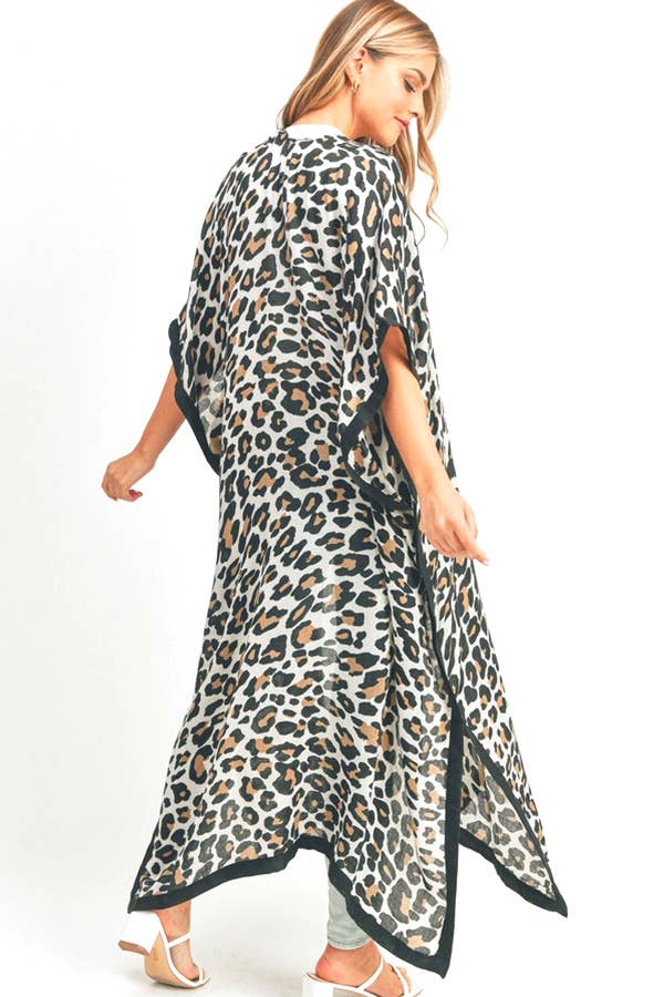 Artini Accessories - Wholesale Cardigan - Women's - Leopard Printed Extra Long Kimono Duster Cardigan4