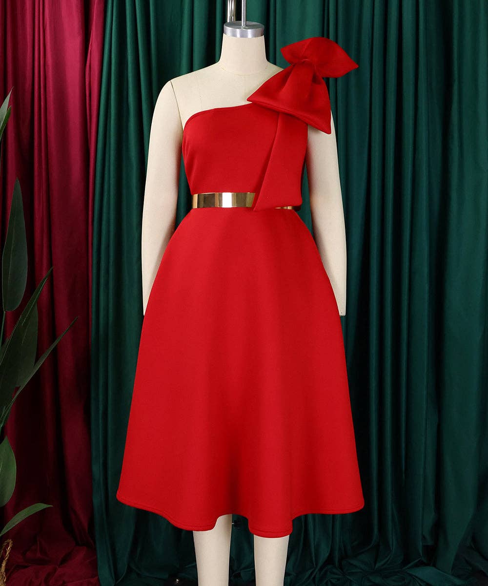 Aria Romance - Wholesale Dress - Women's - Asymmetric Bow-Sleeve Swing Dress16