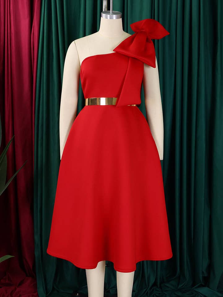 Aria Romance - Wholesale Dress - Women's - Asymmetric Bow-Sleeve Swing Dress16