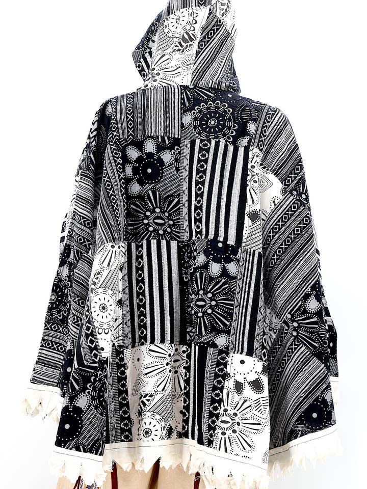 Himalaya Handmade - Wholesale Poncho - Unisex - Cotton Hippie Handmade Flower of Life and Geometric Print Overlock Patchwork Bohemian Poncho4