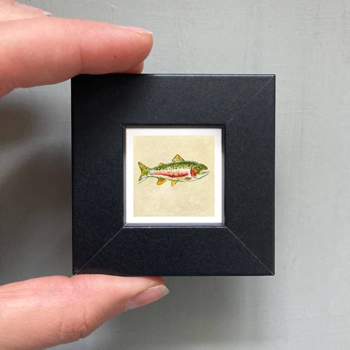 Mick's Art Goods - Wholesale Art Print - Mini 1" Rainbow Trout Tiny Watercolor Framed Art Print2